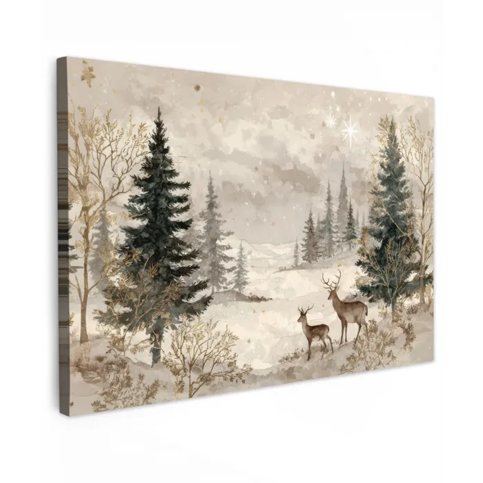 Bos - Herten - Winter - Sneeuw canvas 2cm klein -z3d