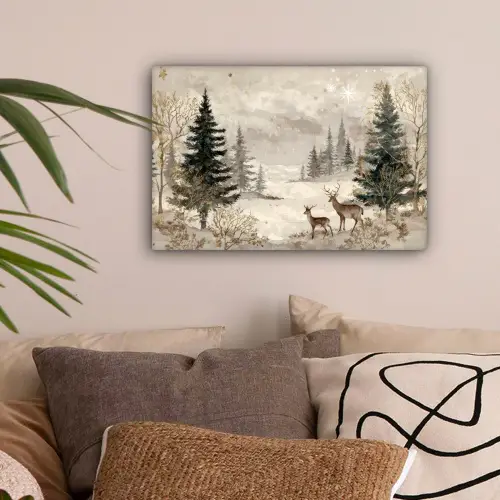 Bos - Herten - Winter - Sneeuw canvas 2cm klein -sfeer1
