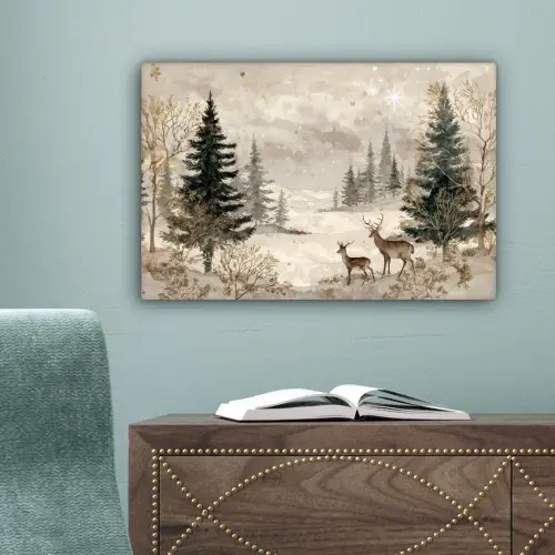 Bos - Herten - Winter - Sneeuw canvas 2cm klein -sfeer4