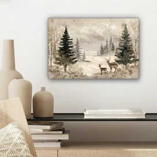 Bos - Herten - Winter - Sneeuw canvas 2cm klein -sfeer6