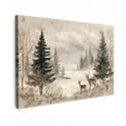Bos - Herten - Winter - Sneeuw canvas 2cm klein -z3d