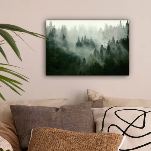Bos - Mist - Bomen - Natuur canvas 2cm klein -sfeer1