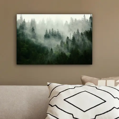 Bos - Mist - Bomen - Natuur canvas 2cm klein -sfeer3