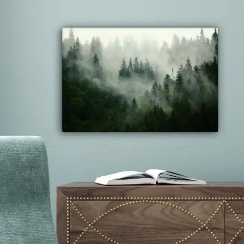 Bos - Mist - Bomen - Natuur canvas 2cm klein -sfeer4