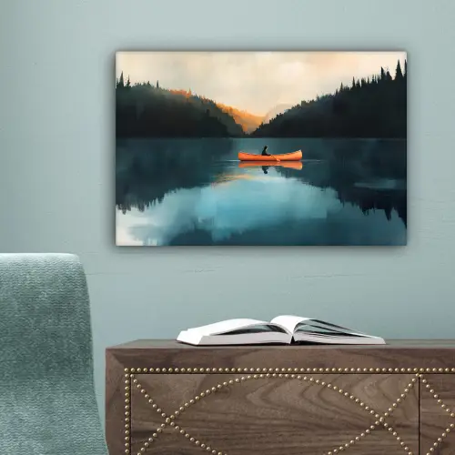 Bossen - Meer - Kano - Oranje canvas 2cm klein -sfeer4