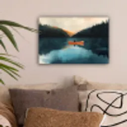 Bossen - Meer - Kano - Oranje canvas 2cm klein -sfeer1
