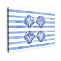 Vier schelpen - Blauw - Wit - Strepen canvas 2cm klein -z3d