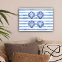 Vier schelpen - Blauw - Wit - Strepen canvas 2cm klein -sfeer1