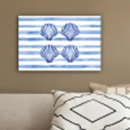 Vier schelpen - Blauw - Wit - Strepen canvas 2cm klein -sfeer3
