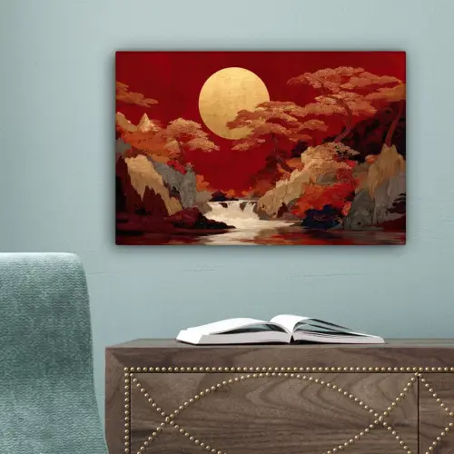 Volle maan - Landschap - Waterval canvas 2cm klein -sfeer4