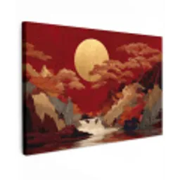 Volle maan - Landschap - Waterval canvas 2cm klein -z3d