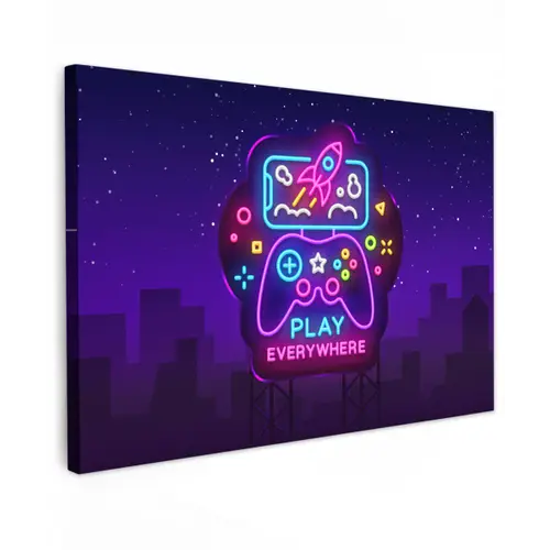 Gaming - Neon - Play - Blauw - Nacht - Controller canvas 2cm klein -z3d