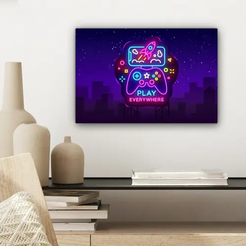 Gaming - Neon - Play - Blauw - Nacht - Controller canvas 2cm klein -sfeer6