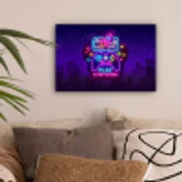Gaming - Neon - Play - Blauw - Nacht - Controller canvas 2cm klein -sfeer1