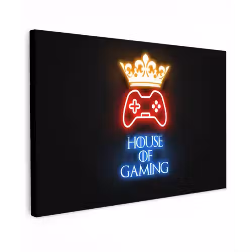 Gaming quotes - Neon - House of gaming - Kroon - Tekst canvas 2cm klein -z3d