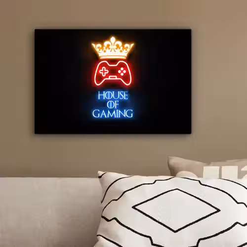 Gaming quotes - Neon - House of gaming - Kroon - Tekst canvas 2cm klein -sfeer3