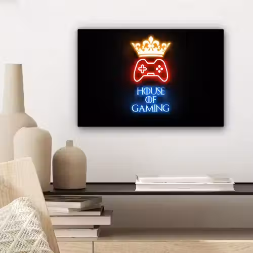 Gaming quotes - Neon - House of gaming - Kroon - Tekst canvas 2cm klein -sfeer6