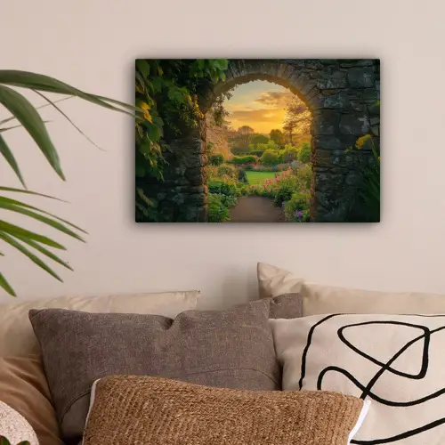 Poort - Planten - Zonsondergang canvas 2cm klein -sfeer1