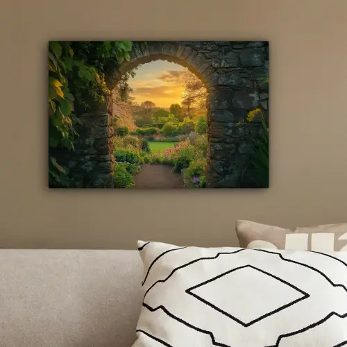 Poort - Planten - Zonsondergang canvas 2cm klein -sfeer3