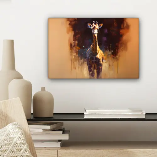 Giraf - Bruin - Abstract - Geschilderd canvas 2cm klein -sfeer6
