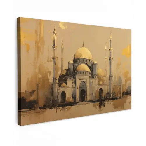 Goud - Abstracte penseelstreken - Moskee canvas 2cm klein -z3d