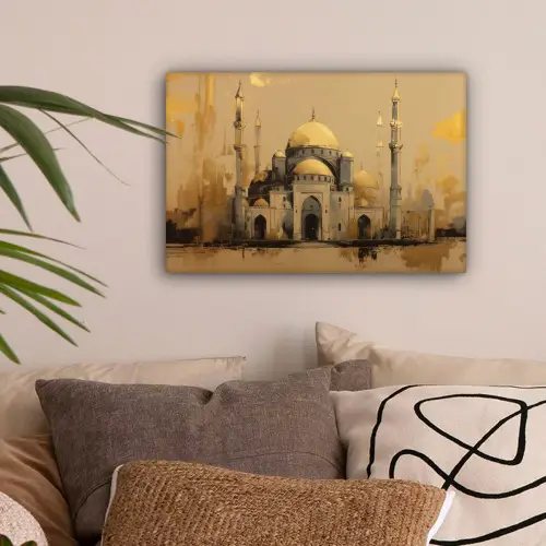 Goud - Abstracte penseelstreken - Moskee canvas 2cm klein -sfeer1