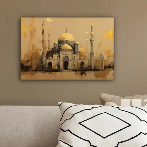 Goud - Abstracte penseelstreken - Moskee canvas 2cm klein -sfeer3