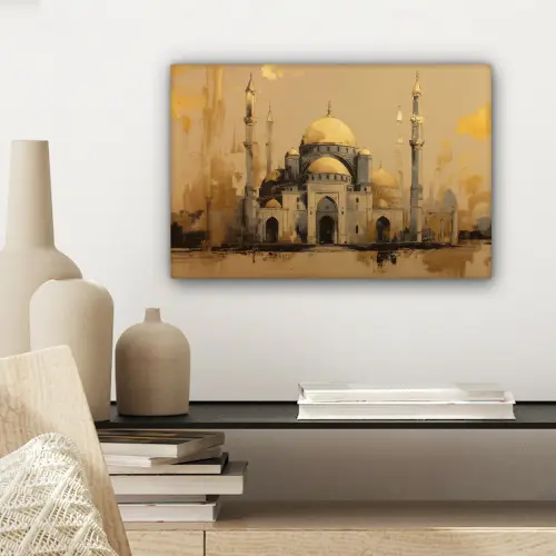 Goud - Abstracte penseelstreken - Moskee canvas 2cm klein -sfeer6