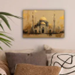Goud - Abstracte penseelstreken - Moskee canvas 2cm klein -sfeer1