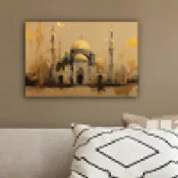 Goud - Abstracte penseelstreken - Moskee canvas 2cm klein -sfeer3