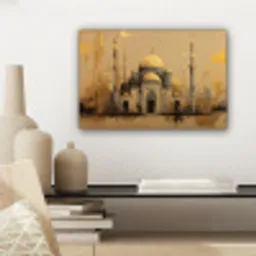 Goud - Abstracte penseelstreken - Moskee canvas 2cm klein -sfeer6
