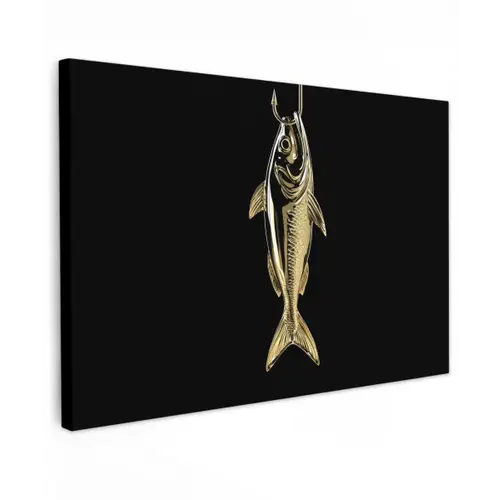 Goud - Vis - Haak - Zwart canvas 2cm klein -z3d