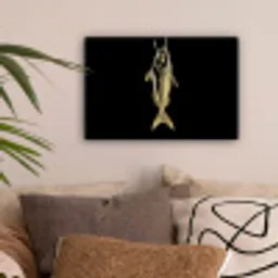 Goud - Vis - Haak - Zwart canvas 2cm klein -sfeer1