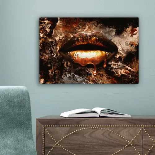 Goud - Lippen - Kunst canvas 2cm klein -sfeer4