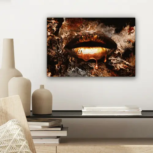 Goud - Lippen - Kunst canvas 2cm klein -sfeer6