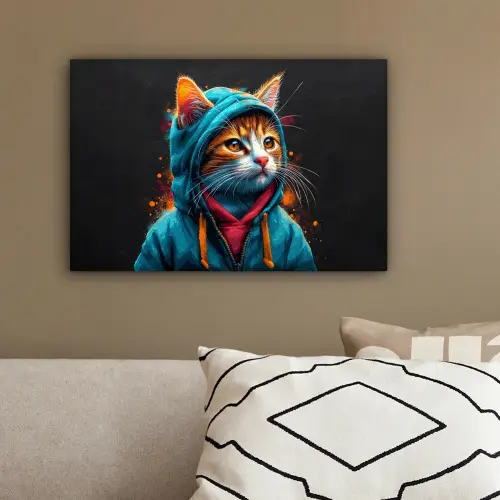 Graffiti - Kat - Zwart - Jas canvas 2cm klein -sfeer3