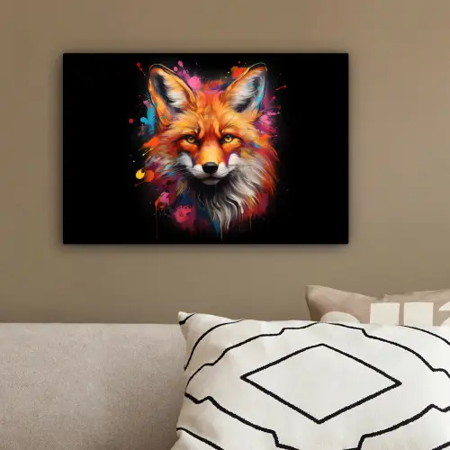 Graffiti - Vos - Zwart - Pop art canvas 2cm klein -sfeer3