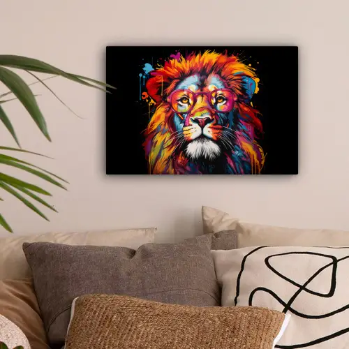 Graffiti - Leeuw - Bril - Zwart canvas 2cm klein -sfeer1