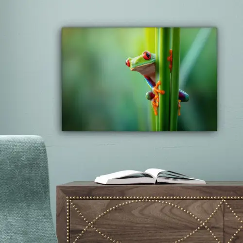 Groene kikker - Nieuwsgierig - Gras canvas 2cm klein -sfeer4