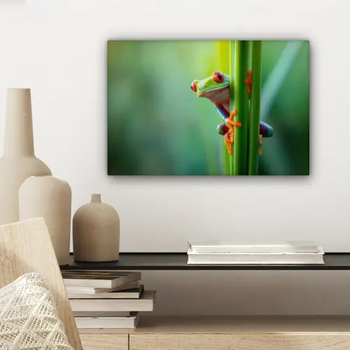 Groene kikker - Nieuwsgierig - Gras canvas 2cm klein -sfeer6