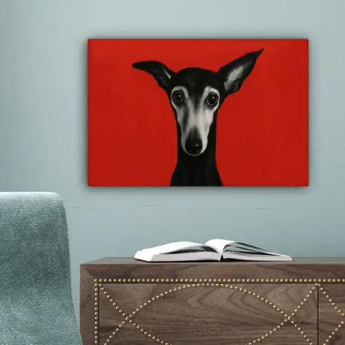 Windhond - Minimalistisch - Rood canvas 2cm klein -sfeer4