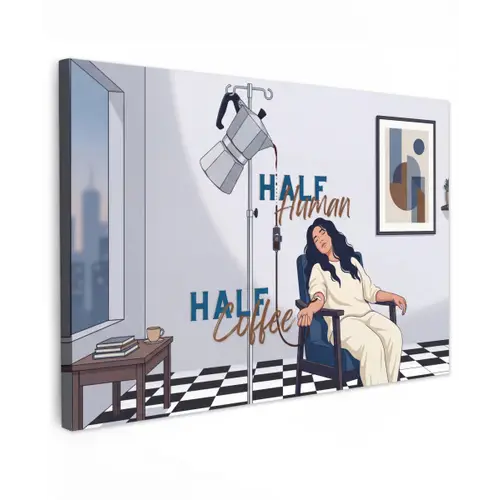 Half human, Half Coffee - Infuus - Koffie canvas 2cm klein -z3d