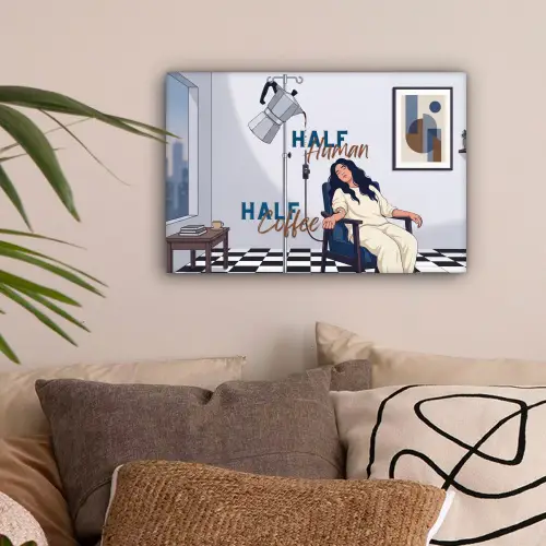 Half human, Half Coffee - Infuus - Koffie canvas 2cm klein -sfeer1
