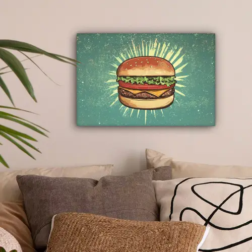 Hamburger - Illustratie - Sla - Kaas canvas 2cm klein -sfeer1