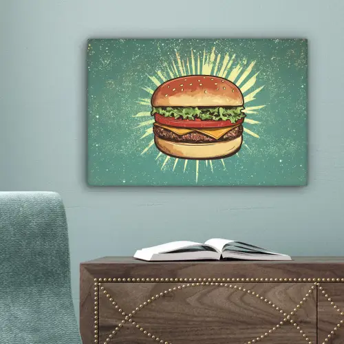 Hamburger - Illustratie - Sla - Kaas canvas 2cm klein -sfeer4