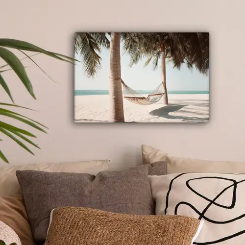 Hangmat - Palmbomen - Strand - Zee canvas 2cm klein -sfeer1