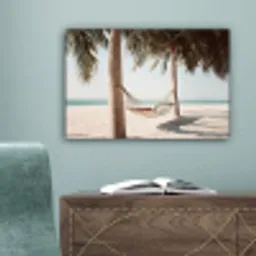 Hangmat - Palmbomen - Strand - Zee canvas 2cm klein -sfeer4