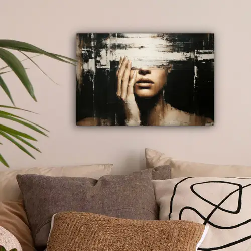 Hand - Gezicht - Strepen - Abstract canvas 2cm klein -sfeer1