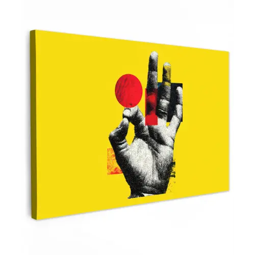 Hand - Rode cirkel - Geel canvas 2cm klein -z3d