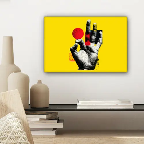 Hand - Rode cirkel - Geel canvas 2cm klein -sfeer6